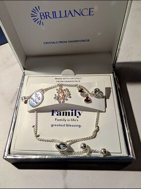 Brilliance Swarovski Family Silver-Plated Charm Bracelet w/Crystals Gold Accents